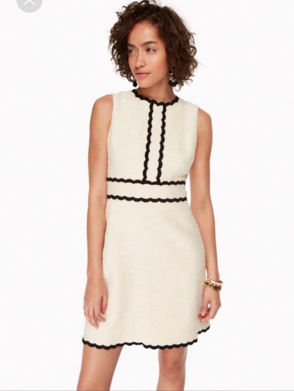 Kate Spade Tweed Scallop-Trim Cream & Black Dress Size 6